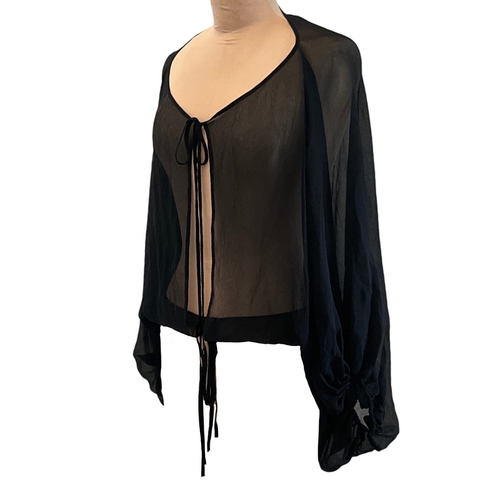 MaxAzria Collection Silk Chiffon Sheer Tie Front Shrug Bolero Black Size XS NWT - Picture 5 of 12